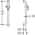 HEWI barre douchette av. coulisseau douche,A=600,BM211.2, blanc pur