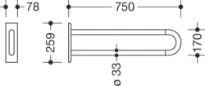 HEWI barre d`appui ,L=750mm blanc de sécurité